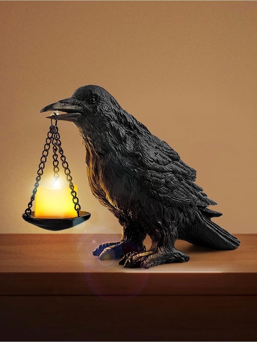 Amazon Black Raven Candle Holder with Hanging Tray